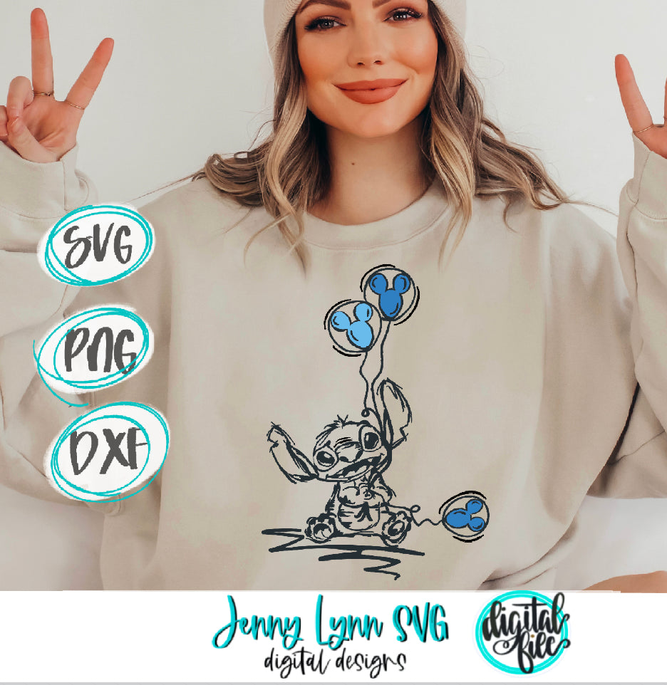 Stitch at the Park Mickey Balloon SVG DXF PNG