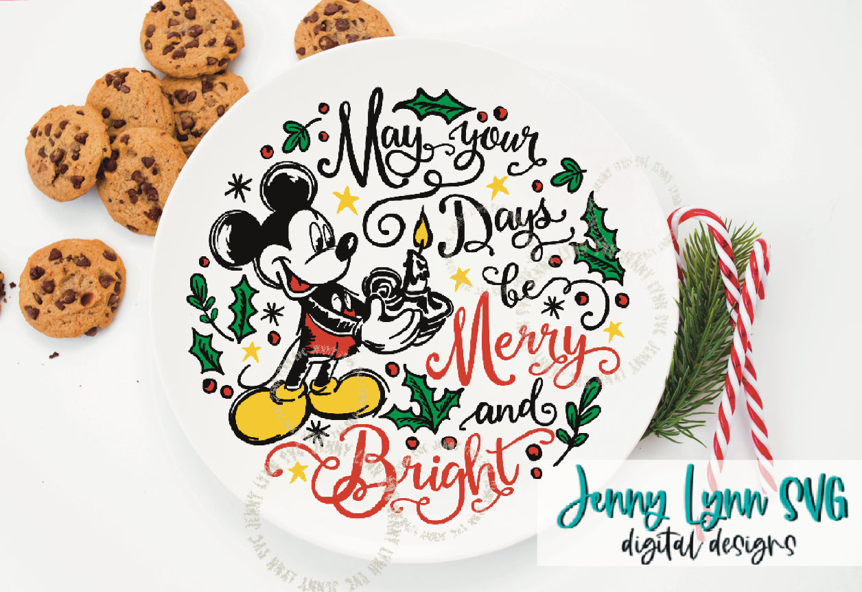 Mickey Mouse Christmas Days be Merry Bright SVG DXF PNG