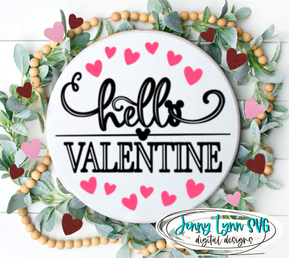 Hello Valentine Sign Mickey Ears SVG DXF PNG