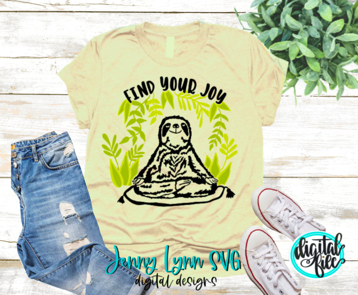 Sloth Yoga Find Your Joy SVG DXF PNG