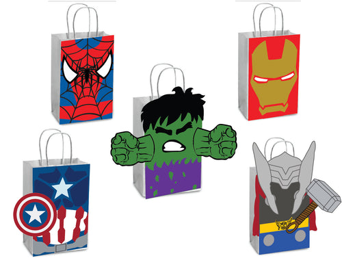 Avengers Party Favor Bags Printable PNG Superhero Marvel Favor Bags Hulk Iron Man Thor Spiderman Captain America Birthday 5 Party Bags Print