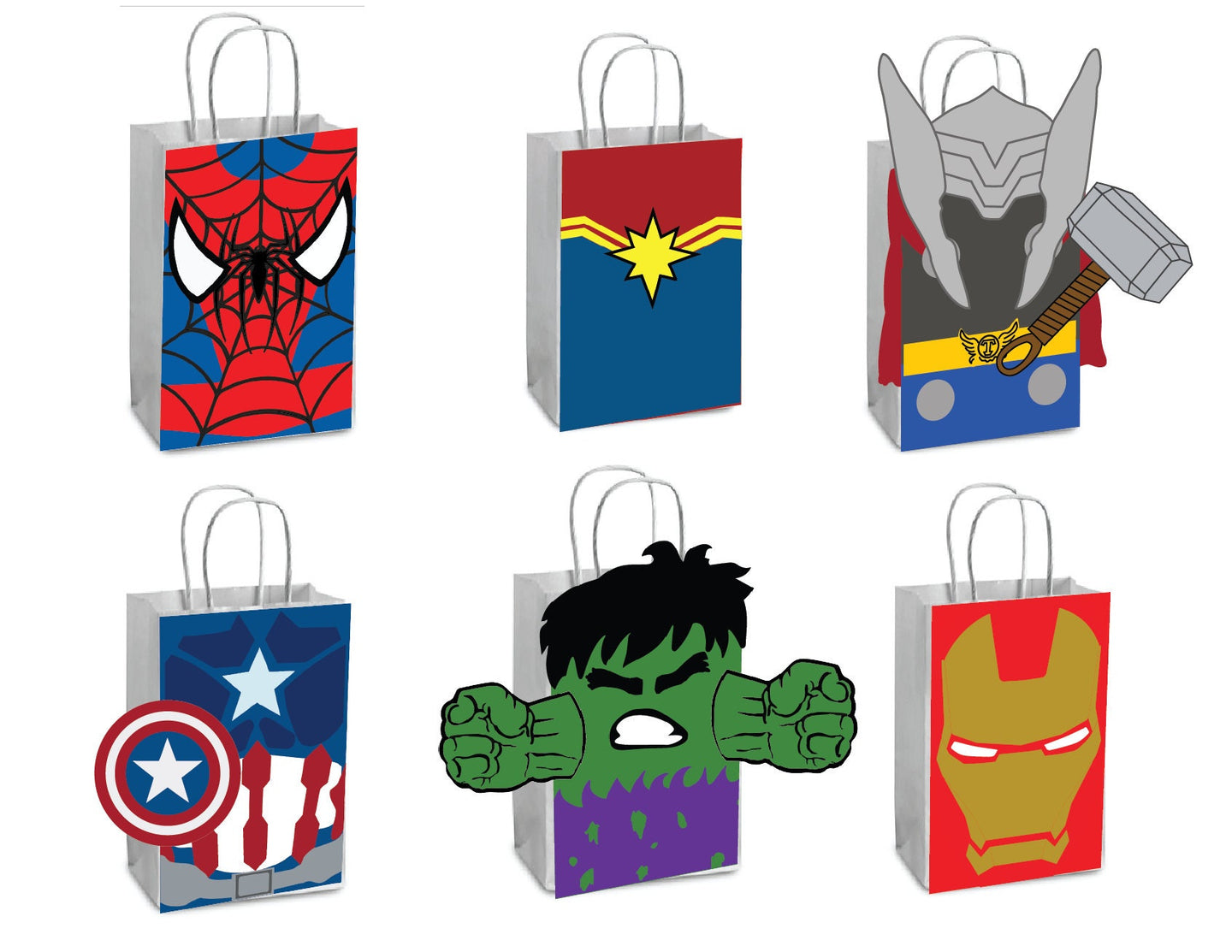 Avengers Party Favor Bags Printable Superhero Marvel Birthday PNG