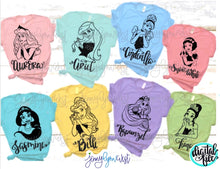 Load image into Gallery viewer, Disney Princess SVG Belle Ariel Cinderella Jasmine Rapunzel Tiana SVG DXF PNG
