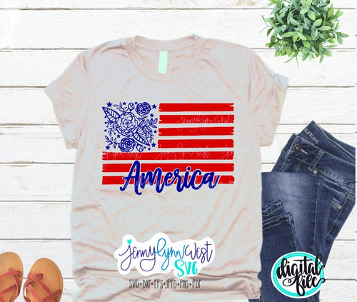 America Fourth of July SVG 4th of July Floral Flag USA SVG File for Cutting Machines Silhouette Cameo Cricut American Flag Flowers