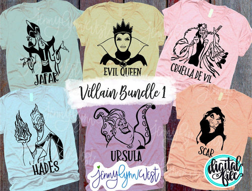 Villains SVG Ursula Jafar Scar Cruella De Vil Shirt Digital Iron On Silhouette Cameo Cricut Villains Bundle Set 1 Halloween Villain