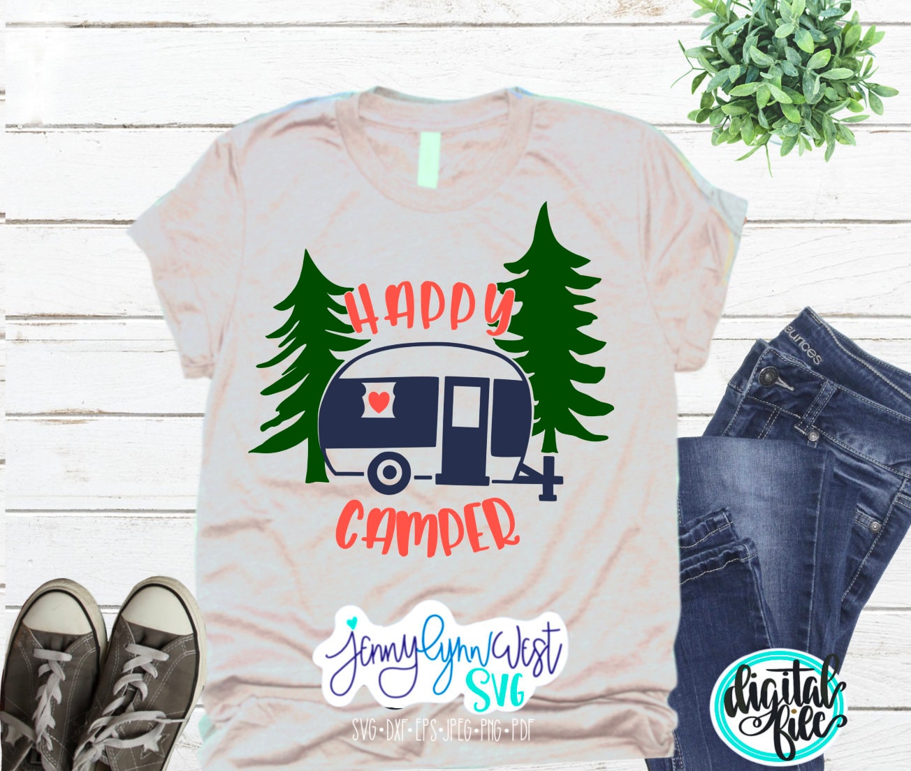 Camping SVG Happy Camper Svg Digital Download Camp Retro Trailer DXF Cut file Iron on Silhouette Shirt Sun Summer Camping RV Happy Camper