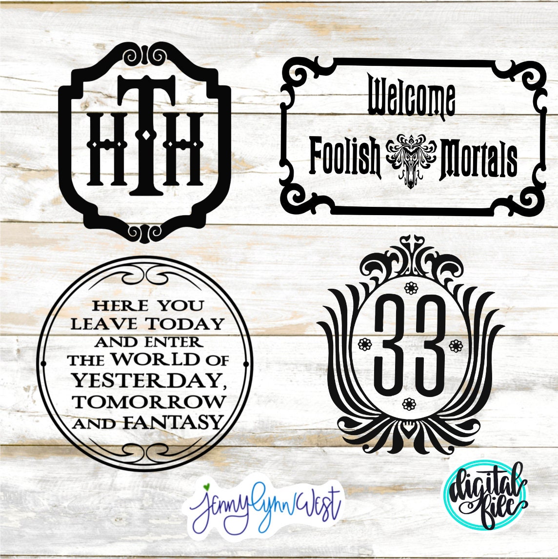 Welcome Foolish Mortal Plaques Club 33 Hollywood Terror Hotel Signs SVG DXF PNG