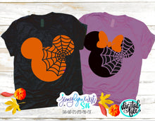 Load image into Gallery viewer, Disney Halloween Spiderweb Mickey and Minnie SVG PNG DXF
