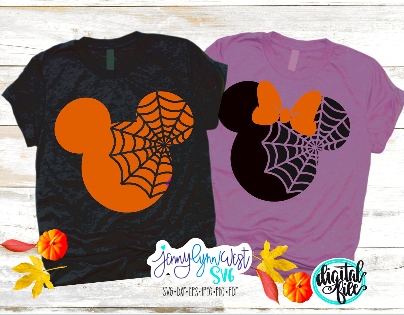 Disney Halloween Spiderweb Mickey and Minnie SVG PNG DXF