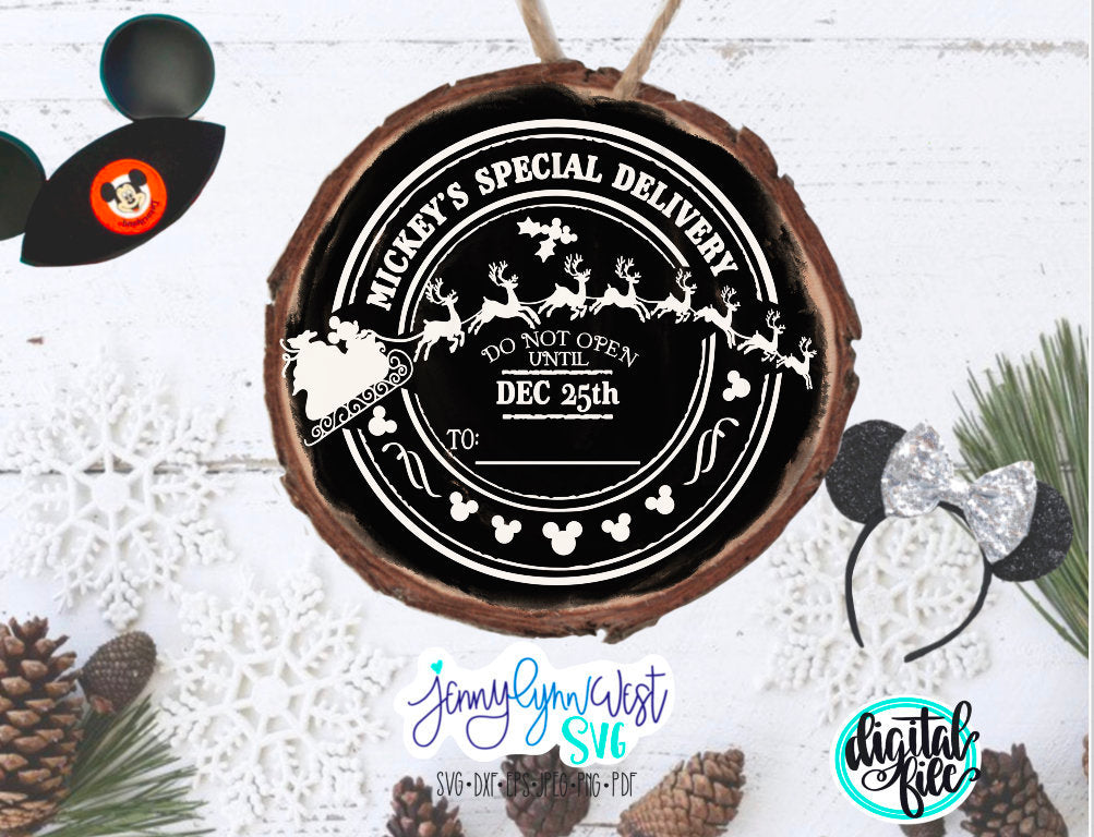 Disney Christmas Mickey’s Special Delivery Mickey Santa Tags SVG DXF PNG