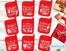 Load image into Gallery viewer, Christmas Pot Holder Bundle SVG Merry Christmas Potholders, Plate Gift Tags Baking SVG Kitchen PNG Cricut Silhouette Neighbor  9 Designs

