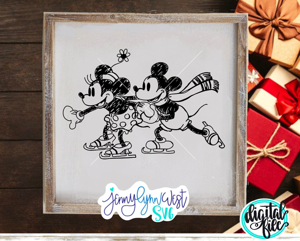 Disney Christmas SVG Mickey and Minnie Skating SVG DXF PNG