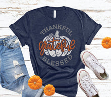 Load image into Gallery viewer, Thanksgiving SVG Thankful Grateful Blessed SVG Distressed Pumpkin Shirt Pillow Digital Download Cut file Iron on Transfer Clipart Fall
