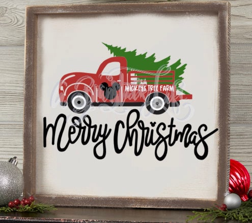 Mickey Mouse Christmas SVG Mickey's Christmas Tree Farm Truck SVG Hand Lettered Silhouette Cricut Cut File Design Merry Christmas Sign