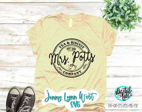 Mrs. Potts Tea Biscuit Company SVG Beauty and Beast Shirt Silhouette Cricut Mrs. Pots Cut file Professions SVG Png