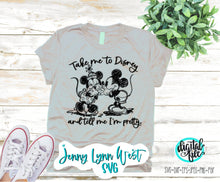 Load image into Gallery viewer, Take me to Disneyland and Tell me I’m Pretty Mickey and Minnie Sketch SVG Shirt PNG Cut File Iron On Sublimation Digital Files svg dxf png
