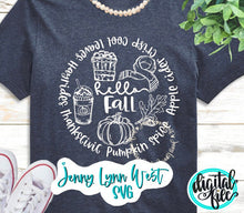 Load image into Gallery viewer, Hello Fall SVG Fall Sketches Thankful Grateful Blessed SVG Distressed Pumpkin Shirt Pillow Digital Download Cut file Iron on Fall png
