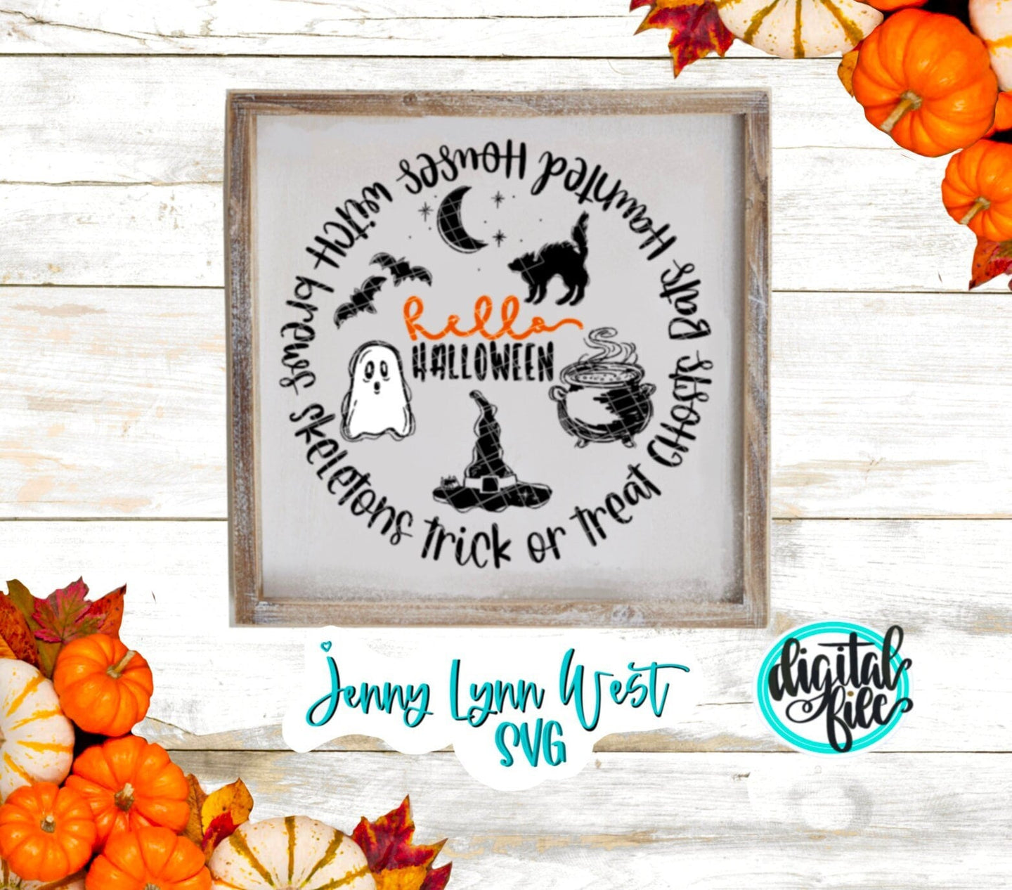 Halloween Signs Hello Halloween Circle Sign SVG DXF PNG