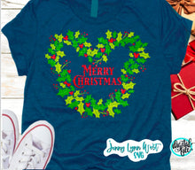 Load image into Gallery viewer, Christmas Merry Christmas and Believe Holly Berries Mickey Head SVG PNG DXF
