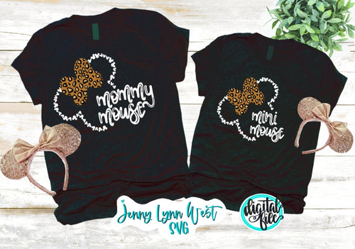Leopard Mommy Mouse SVG Mini Mouse Mickey Head Digital File SVG Animal Print Hand Lettered Disneyland Mommy mouse Silhouette Cricut dxf PNG