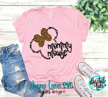 Load image into Gallery viewer, Leopard Mommy Mouse  Mouse Mickey Head Digital File SVG Hand Lettered Animal Print Disneyland Mommy Silhouette Cricut Shirt dxf PNG
