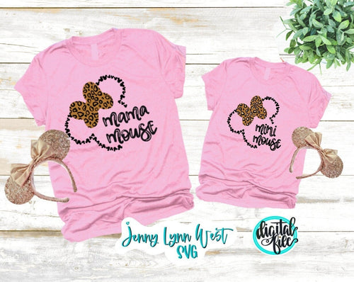 Leopard Mama Mouse SVG Mini Mouse Mickey Head Digital File SVG Animal Print Hand Lettered Disneyland Mama mouse Silhouette Cricut dxf PNG