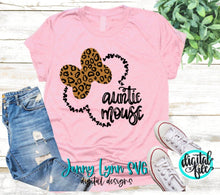 Load image into Gallery viewer, Auntie Mouse SVG Leopard Disneyland Park Hand Lettered SVG Shirt Digital dxf Silhouette PNG Download Disneyworld Digital Cricut Cut File svg
