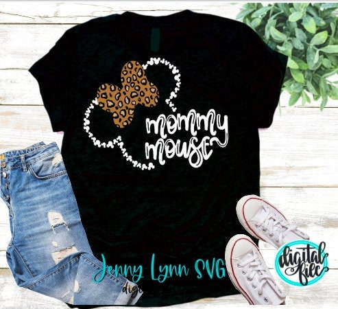 Leopard Mommy Mouse  Mouse Mickey Head Digital File SVG Hand Lettered Animal Print Disneyland Mommy Silhouette Cricut Shirt dxf PNG