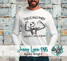 Load image into Gallery viewer, Jack Skeleton SVG Nightmare Before Christmas This is Halloween Shirt Silhouette Cricut File Design DXF Christmas DisneySVG Sublimation PNG
