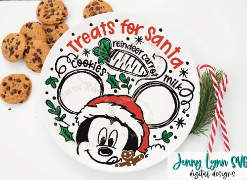 Treats for Santa SVG Plate DisneySVG Mickey Mouse Christmas SVG Silhouette Cricut Cut File Mouse Santa Cookies Plate Sublimation SVG dxf png