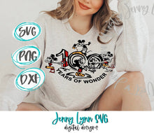 Load image into Gallery viewer, 100 Years of Wonder SVG Mickey Mouse thru the Ages 100 Years Anniversary SVG Dxf Cricut Files Sublimation PNG Steamboat Mickey Sketch 100
