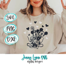 Load image into Gallery viewer, Mickey and Minnie Hearts SVG Valentines Love SVG PNG Dxf Silhouette Cricut Cut File Sketch Valentines Mickey Minnie Hearts dxf  Png
