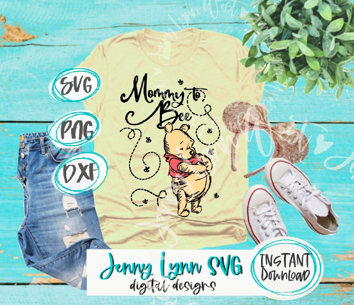 Winnie the Pooh SVG PNG Dxf Mommy to Be Pooh Sketched Silhouette Cricut Cut File Baby Shower Winnie the Pooh Iron On Sublimation dxf png svg
