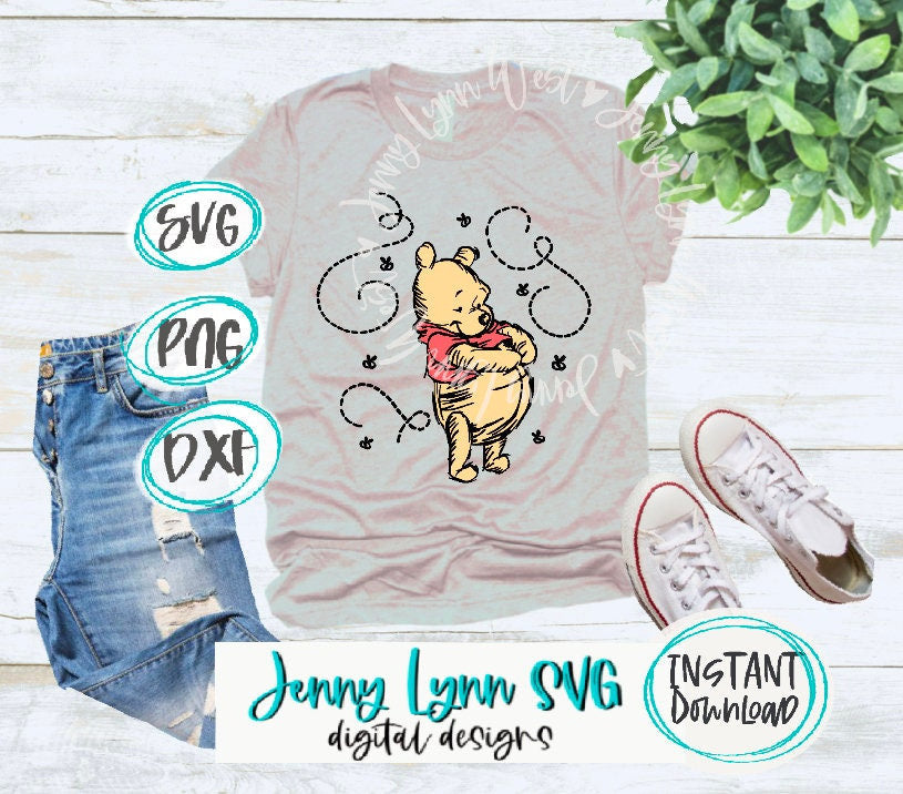 Winnie the Pooh SVG PNG Dxf Layered  Pooh Sketched Silhouette Cricut Cut File Winnie the Pooh Iron On Sublimation Disneyland dxf png svg